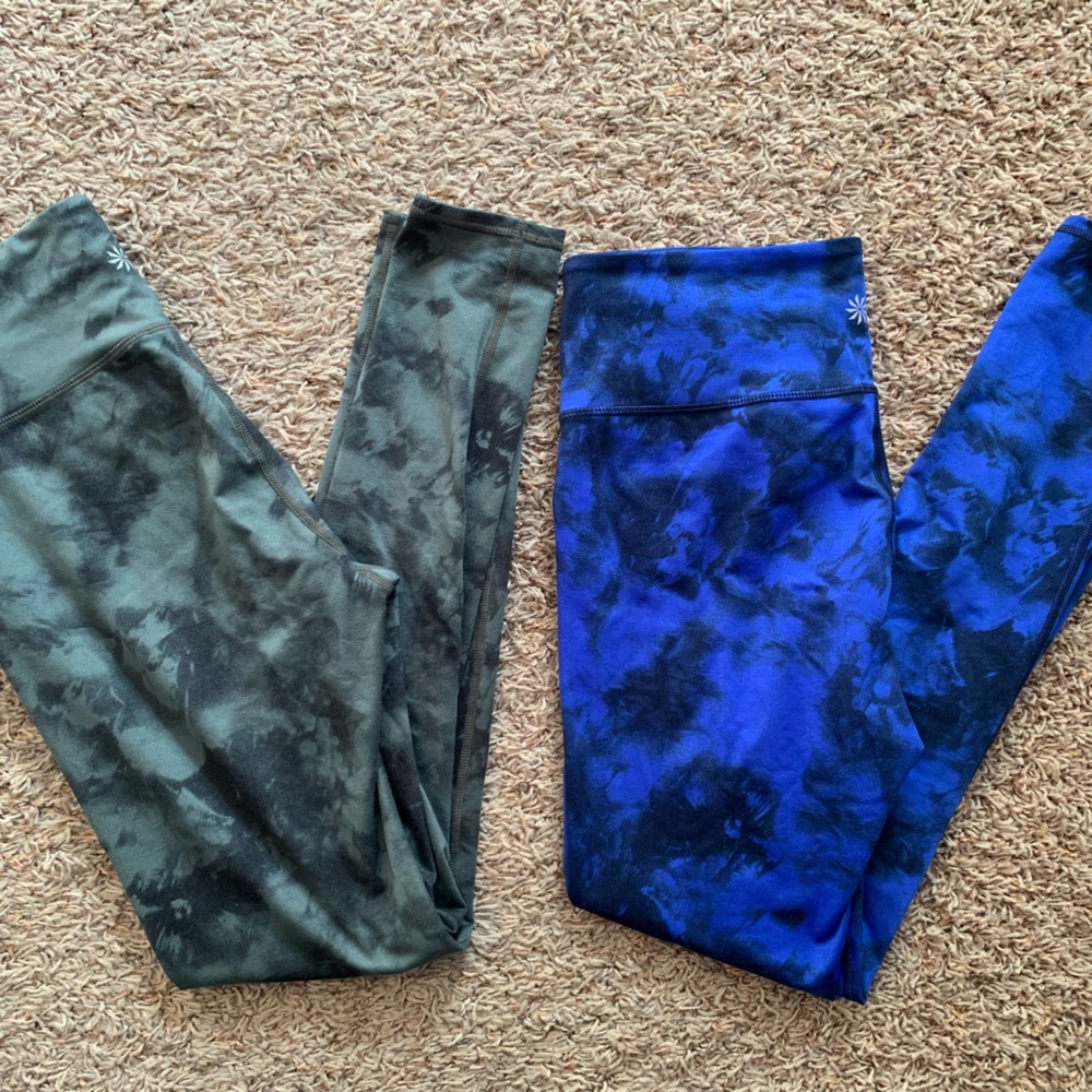 Two Athleta Chaturanga Tights - One blue, one green. Medium